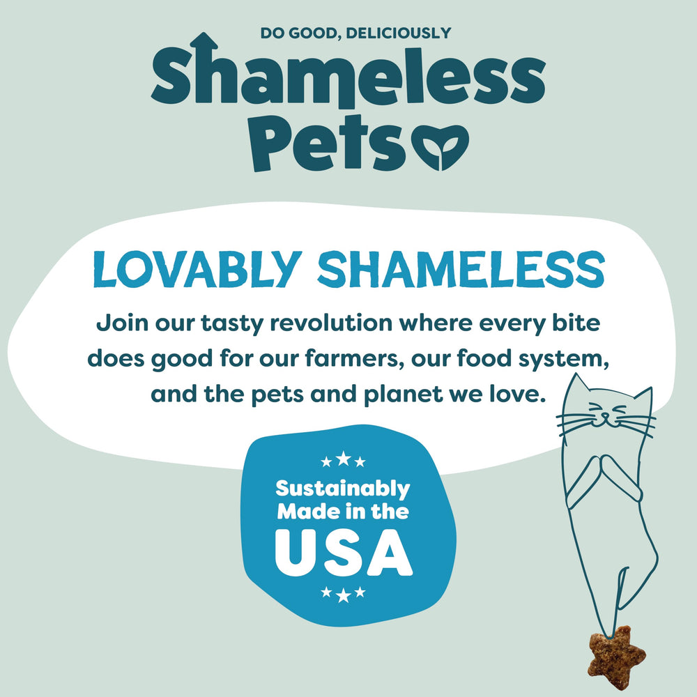 Sans maïs et sans soja dans les friandises Shameless Pets.