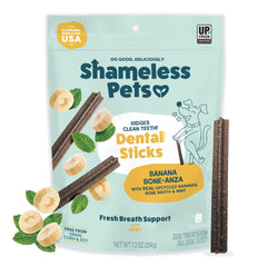 Shameless Pets Banana Bone-Anza pack-shot: sticks dentaires pour chien et haleine fraîche