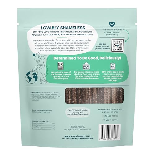 Shameless Pets Triple Mint – sticks dentaires à texture ridgée pour nettoyage en profondeur.
