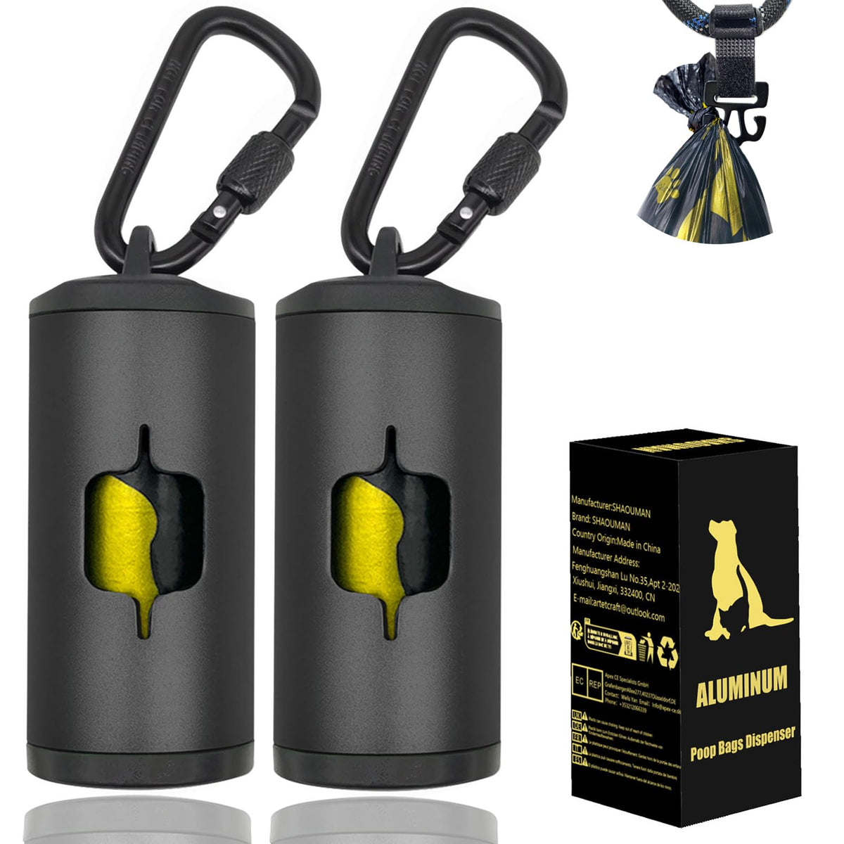 Porte-sacs Shaouman pour chien en aluminium, robuste et élégant.