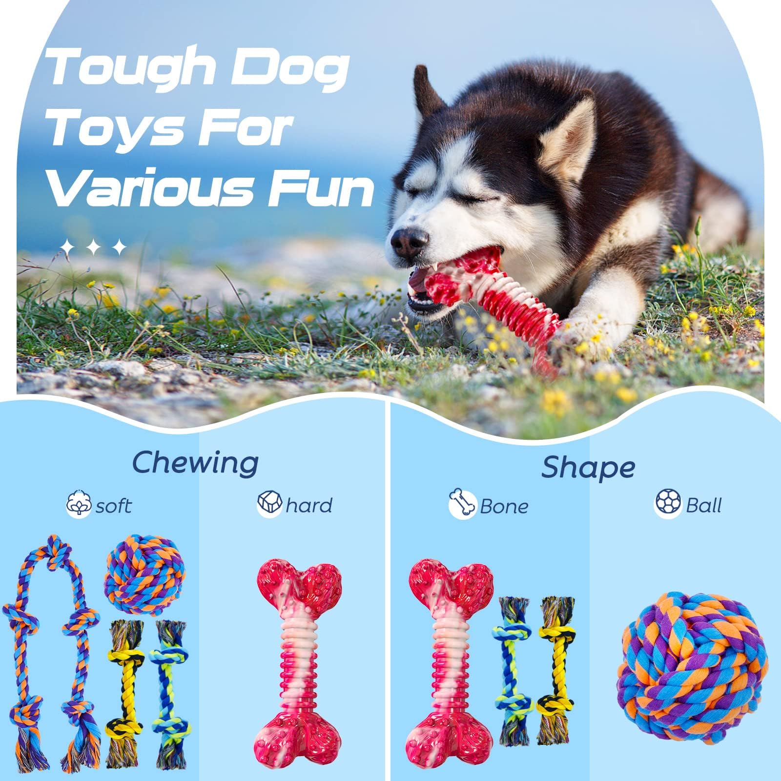 Balle et corde SHARLOVY en coton, jeu interactif durable pour grands chiens.