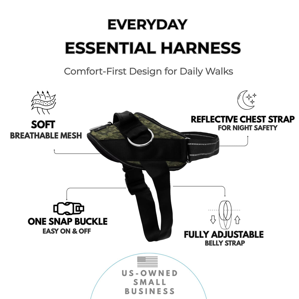 Harnais ShawnCo Essential vue arrière, trois points d’attache flexibles.