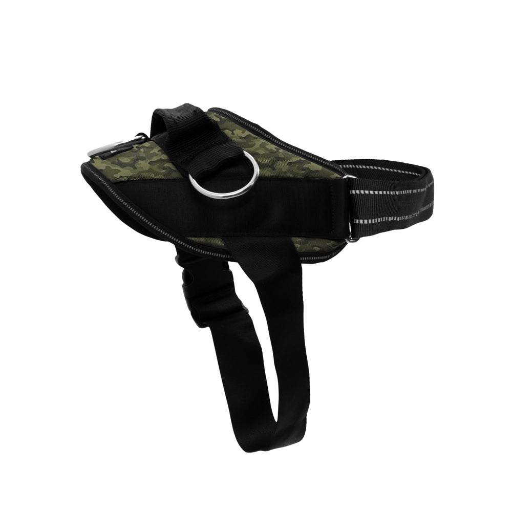 Harnais ShawnCo Essential vue avant, contrôle sans tirage pendant les promenades.