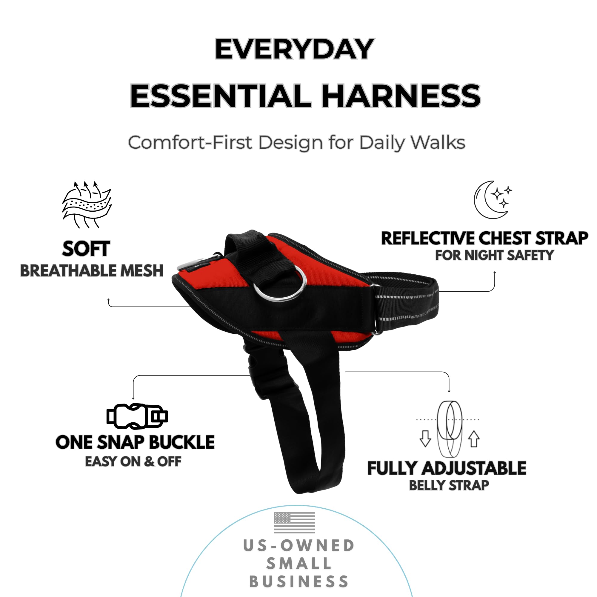 ShawnCo Harnais Essential Rouge Mustang vue arrière montrant les sangles réglables.