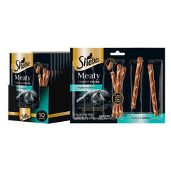 Savoureuse bâtonnets-tendres Poulet Sheba avec emballage pratique, prêt à partager.