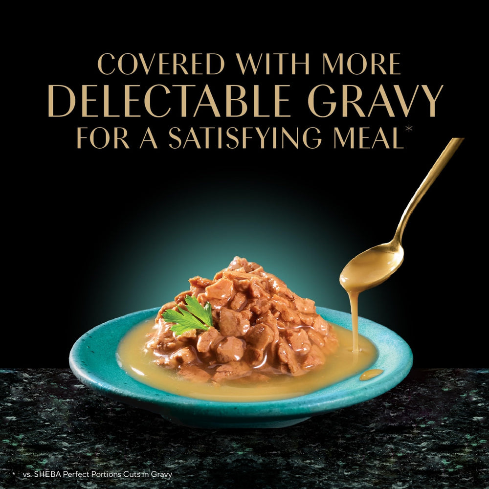 Sheba Gravy Indulgence — morceaux de viande visibles dans la sauce.