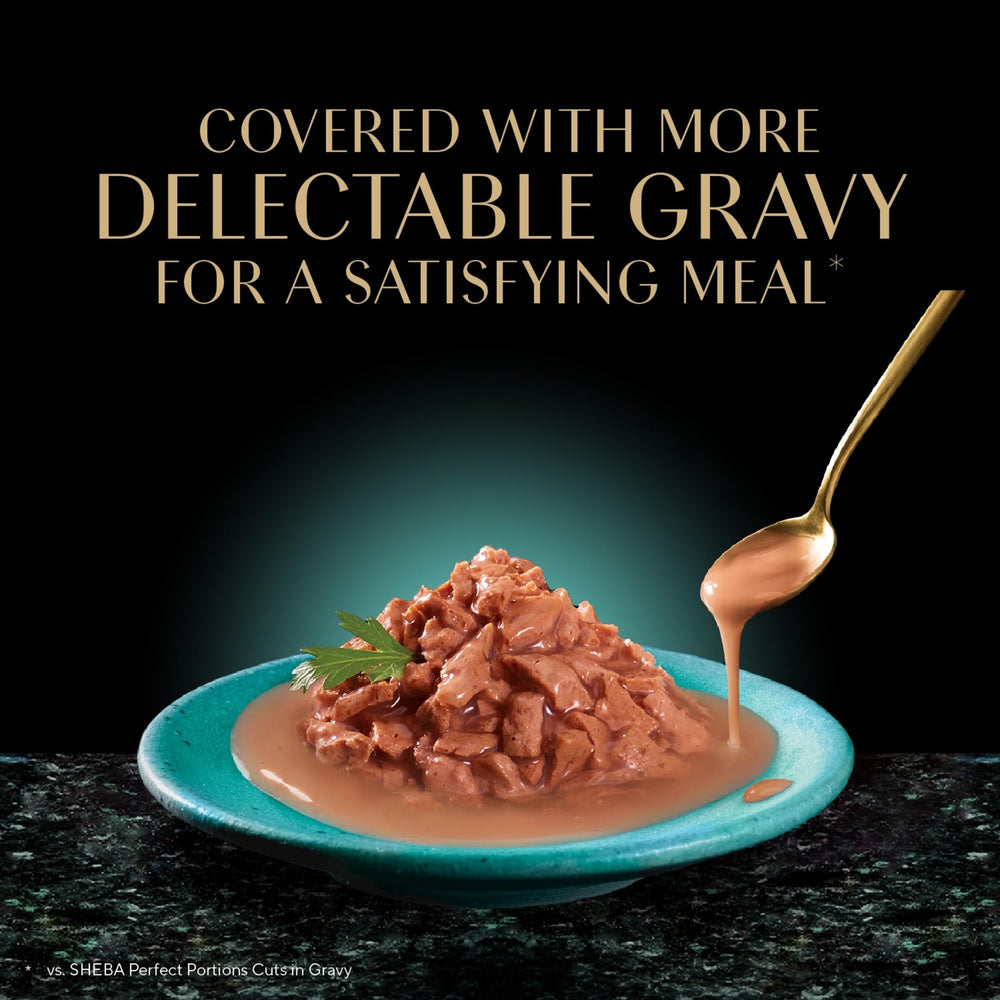 Sheba Gravy Indulgence emballage jumelé: facilité de service et réduction des restes.