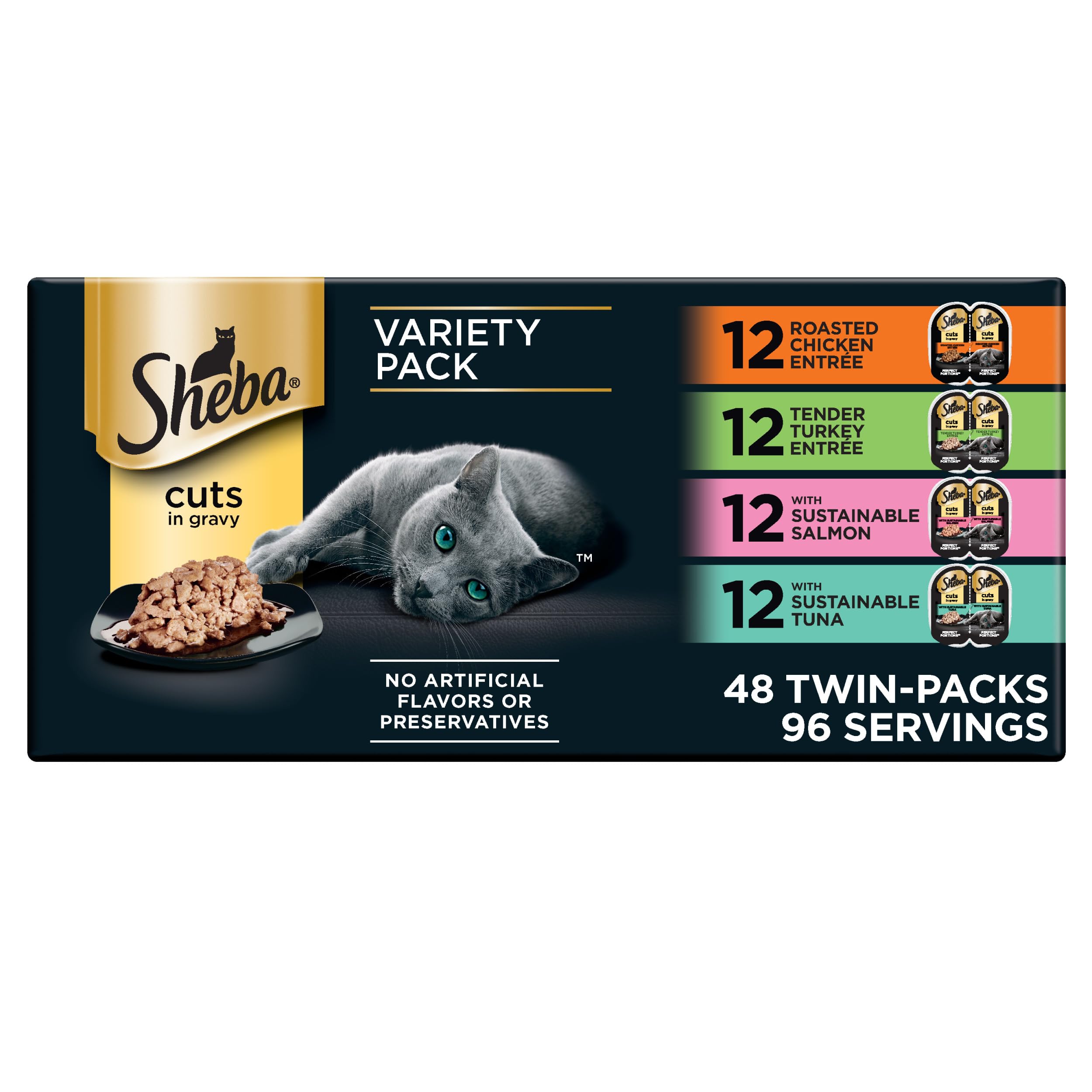 Sheba Perfect Portions Poulet en sauce, portions pratiques et hydratation facile pour chats.