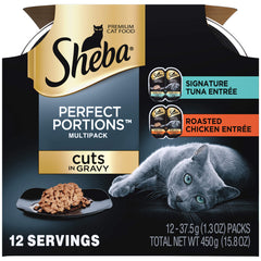 Emballage multipack Sheba Perfect Portions en sauce, pratique pour les repas rapides.