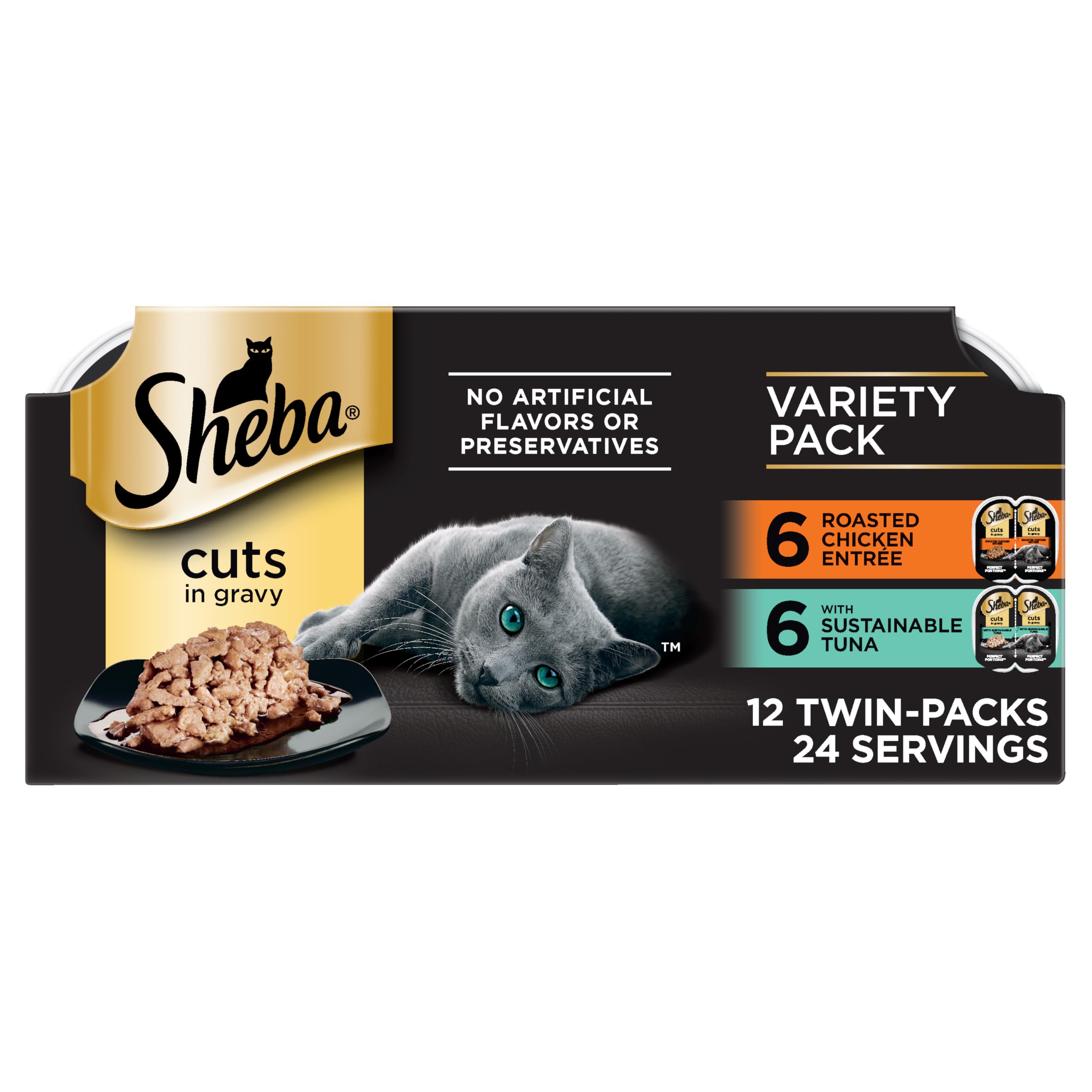 Sheba Perfect Portions, tranches poulet en sauce, portion pratique pour repas quotidiens.