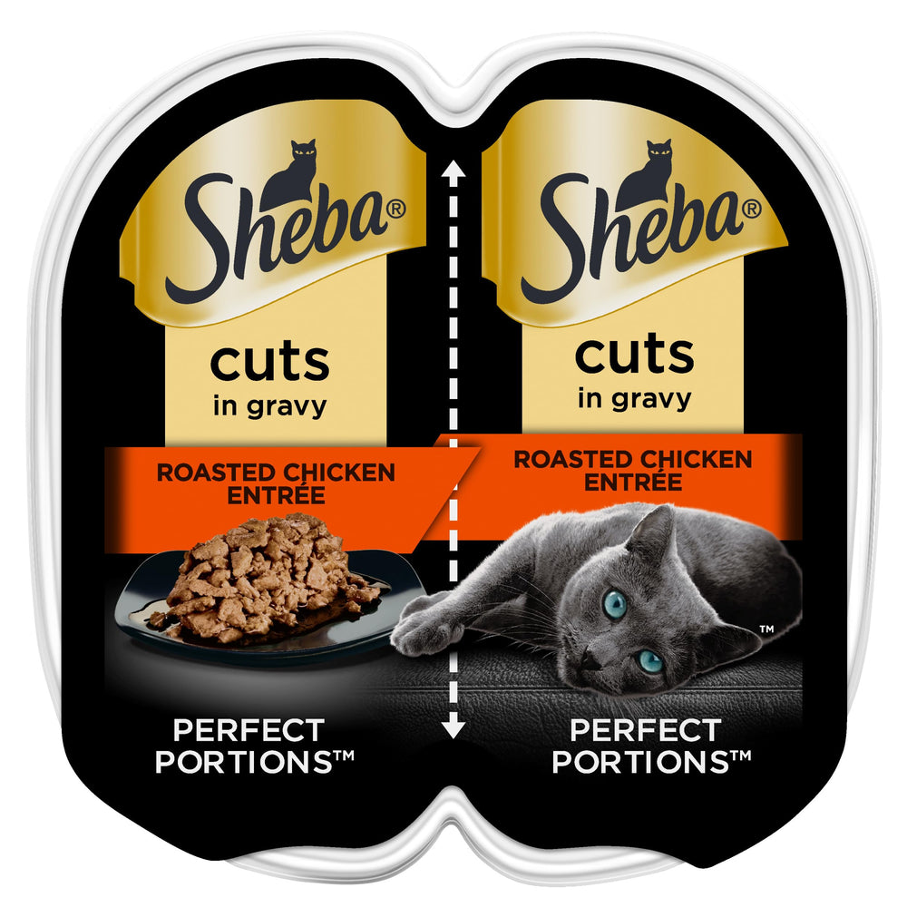 Sheba Portions Parfaites : morceaux de poulet dans sauce au jus, prêt à servir