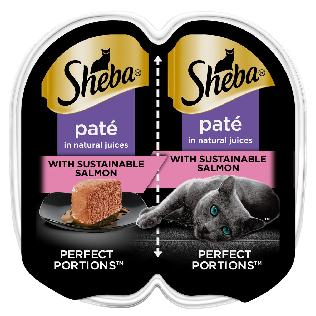 Sheba portions parfaites pate saumon sur plateau prêt à servir
