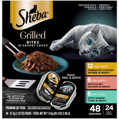 Sheba portions parfaites poulet grillé, service rapide et frais.