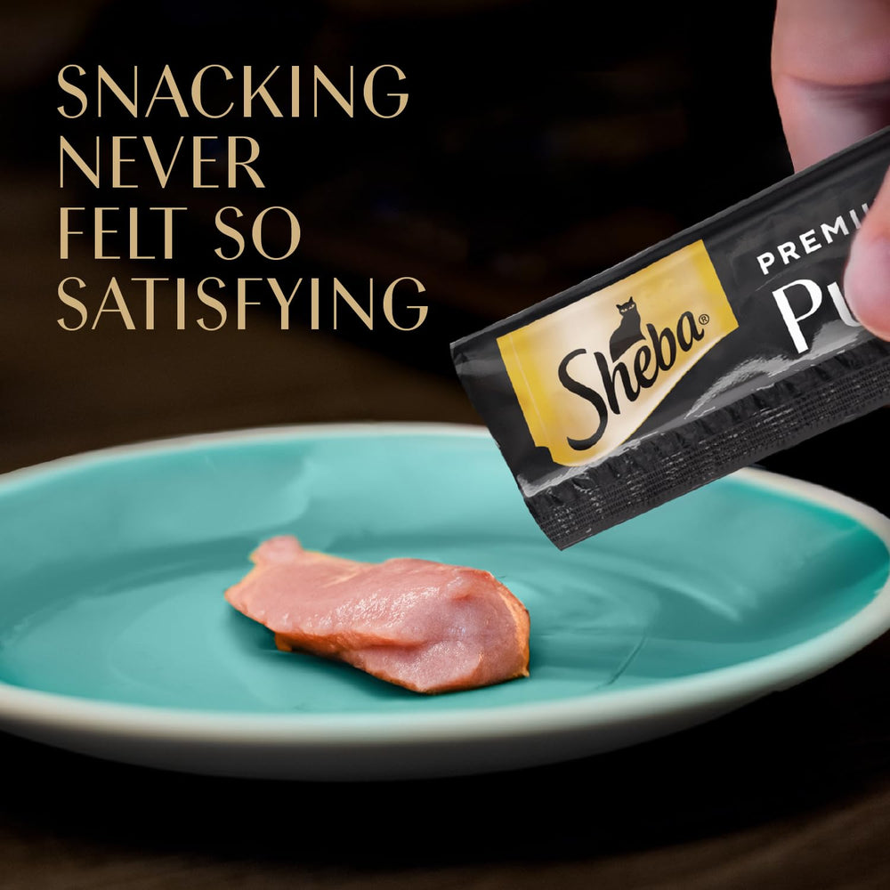 Tube Sheba Premium Purée Chat poulet rôti, format pratique et hygiénique.