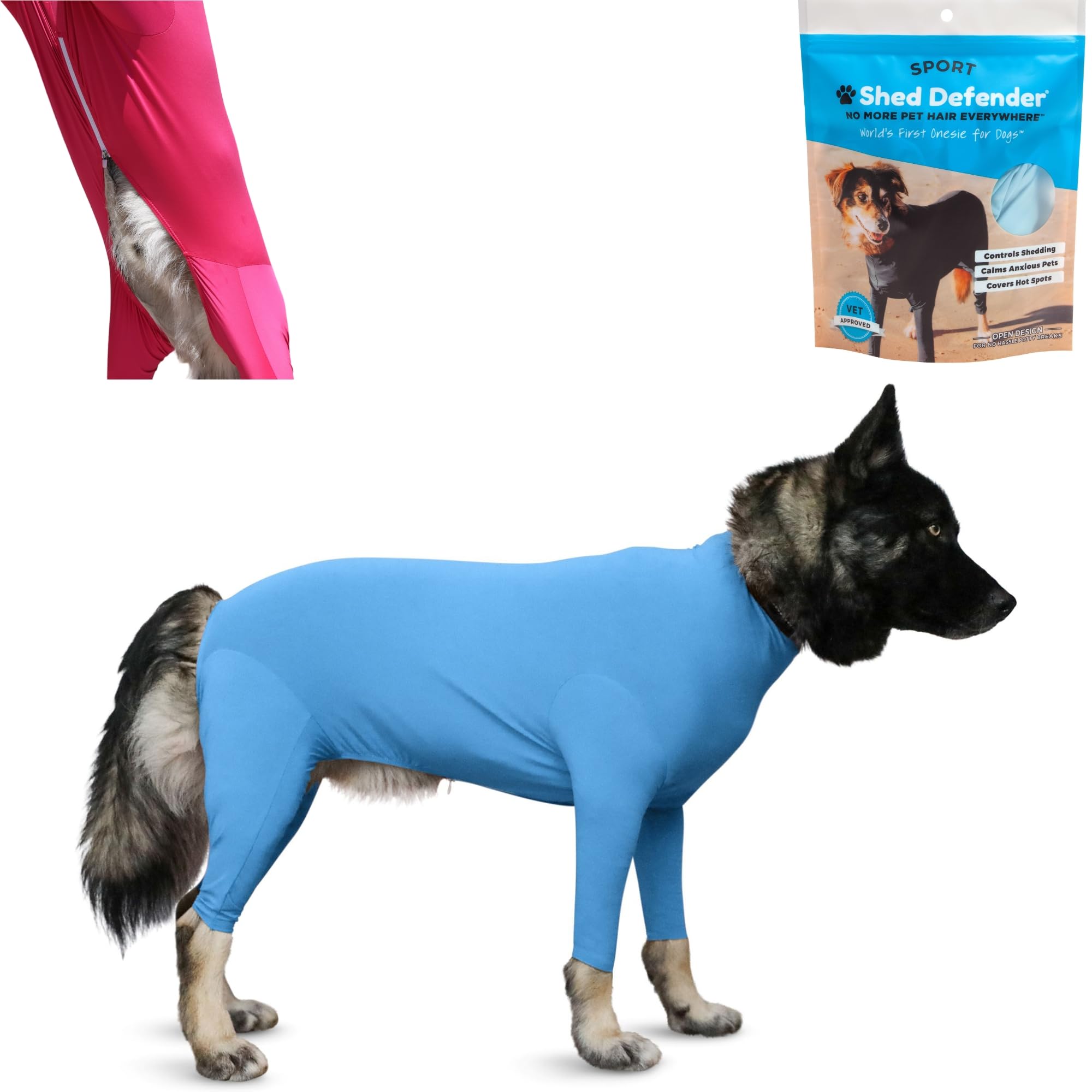Shed Defender Sport: combinaison chien, poils retenus à la maison, confort et propreté.
