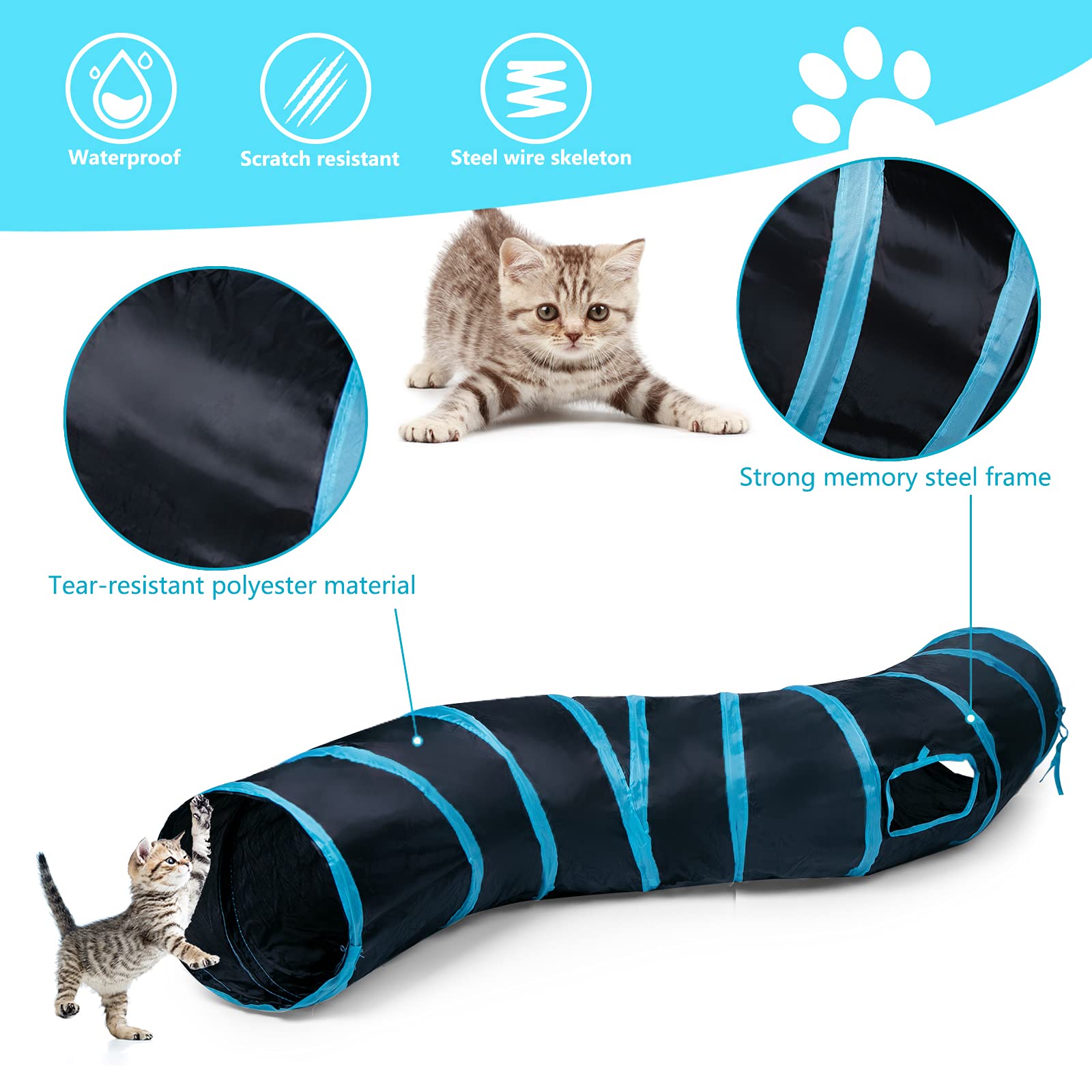 Tunnel chat Sheldamy en polyester imperméable, durable et nettoyage facile.