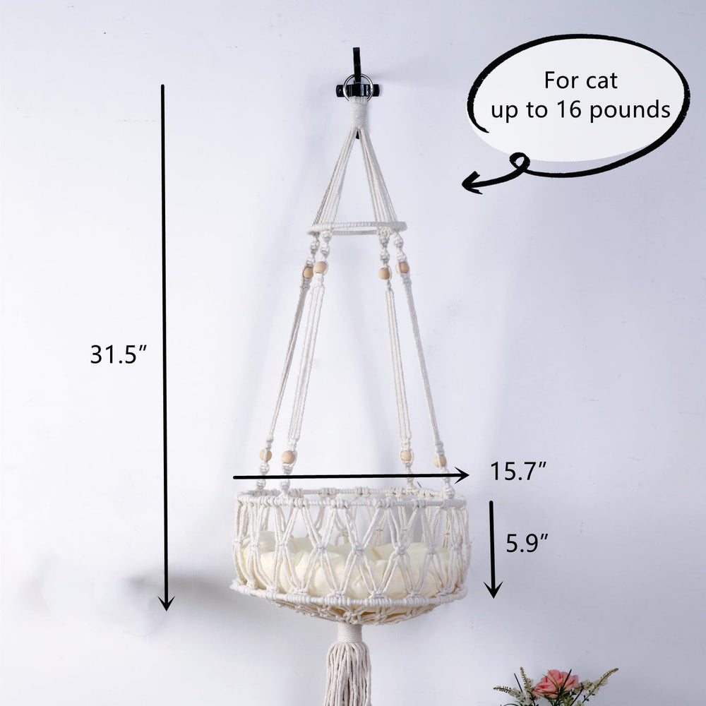 SHENGOCASE Macrame Chat Hammock, perchoir elevé pour détente en hauteur.