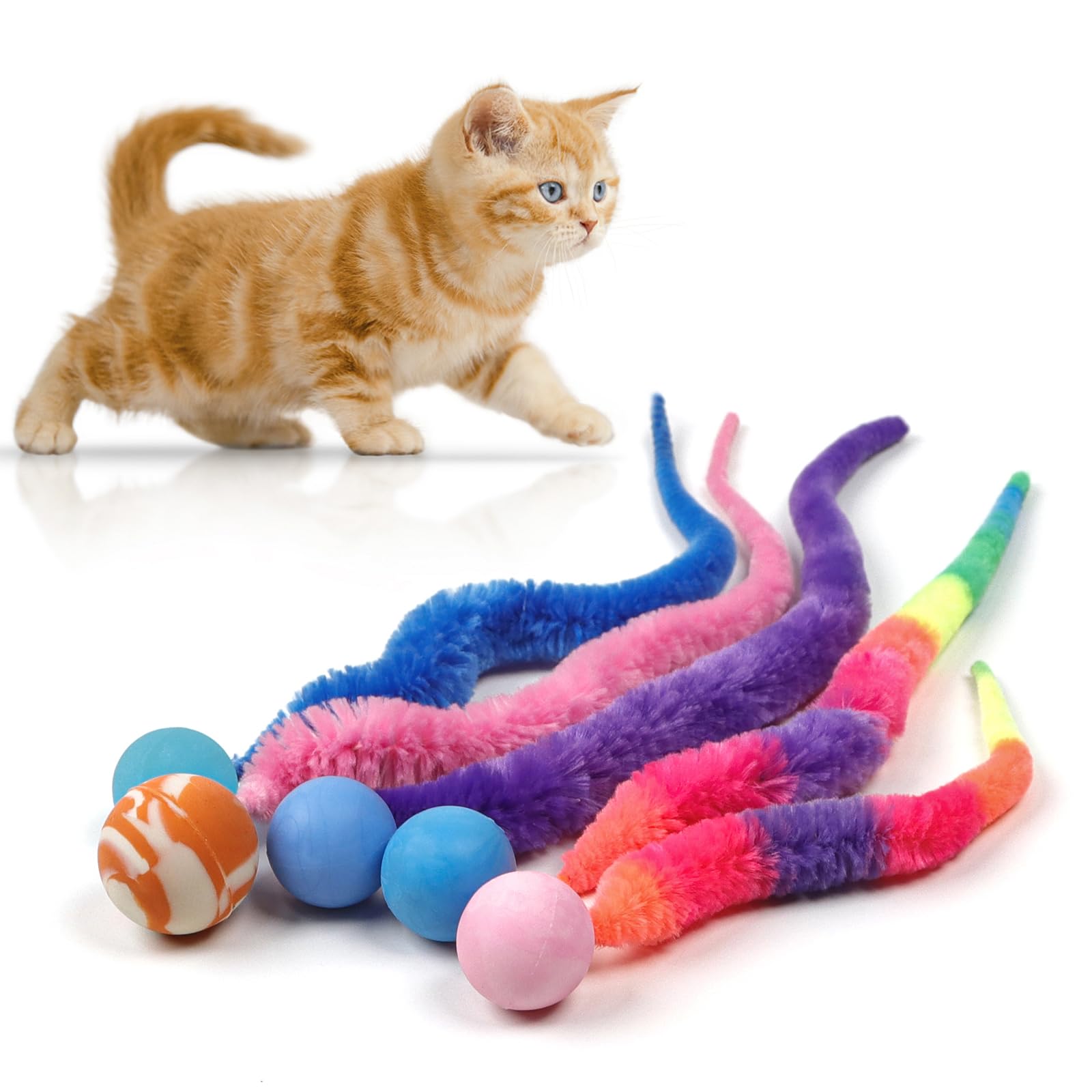 Jouet SHENGSEN balle rebondissante avec queue pour chats, stimule l’activité physique.