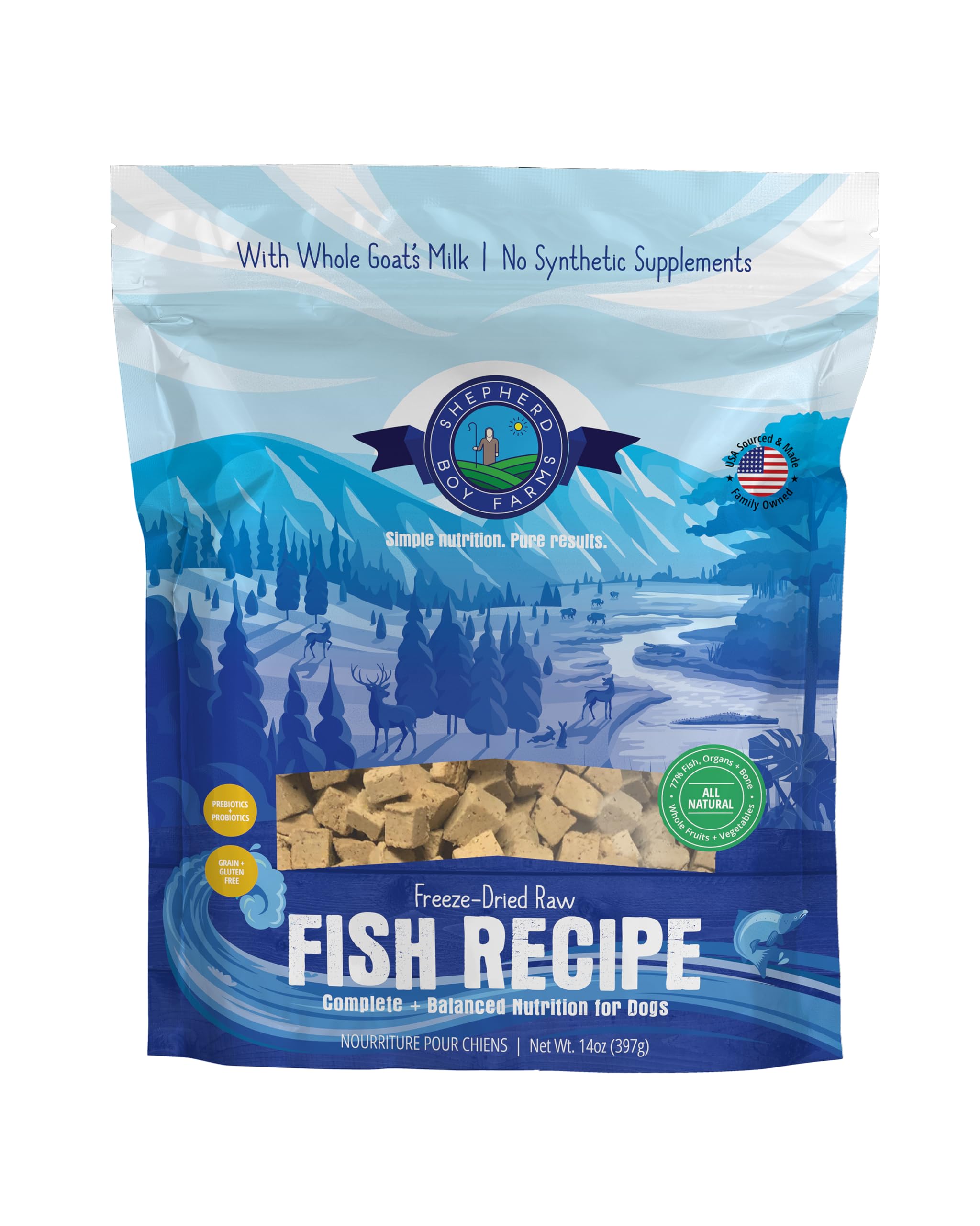 Shepherd Boy Farms: aliments crus lyophilisés poisson mélange pour chien, protéines élevées