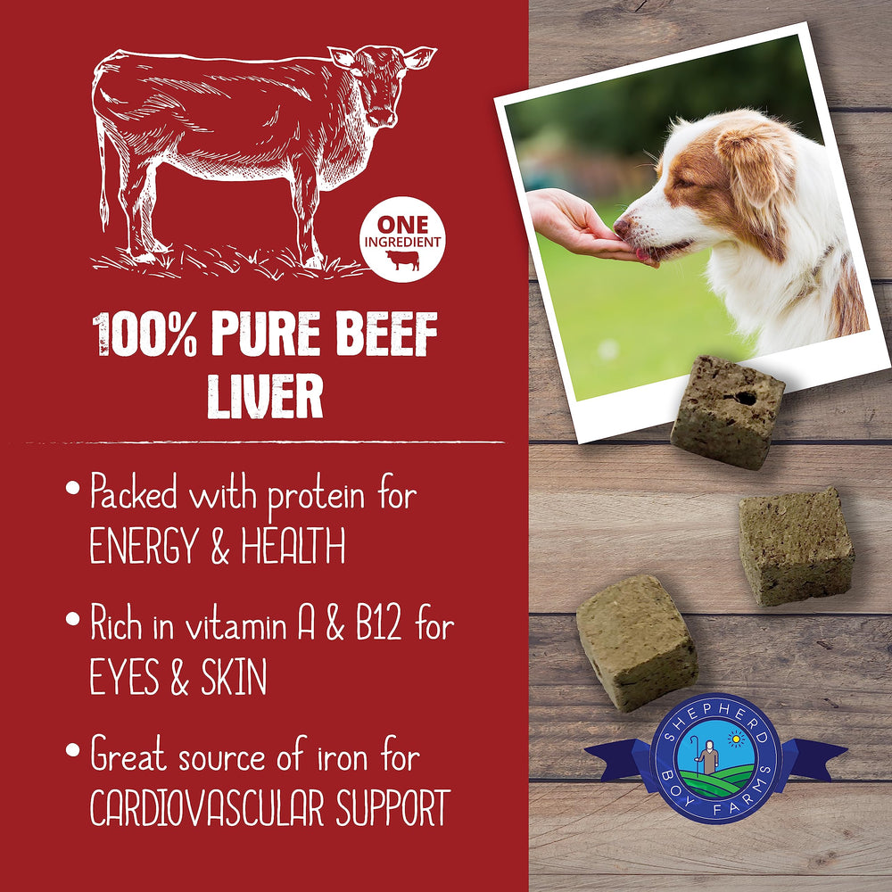 Foie de boeuf seche Shepherd Boy Farms, portion individuelle pour collations pratiques.