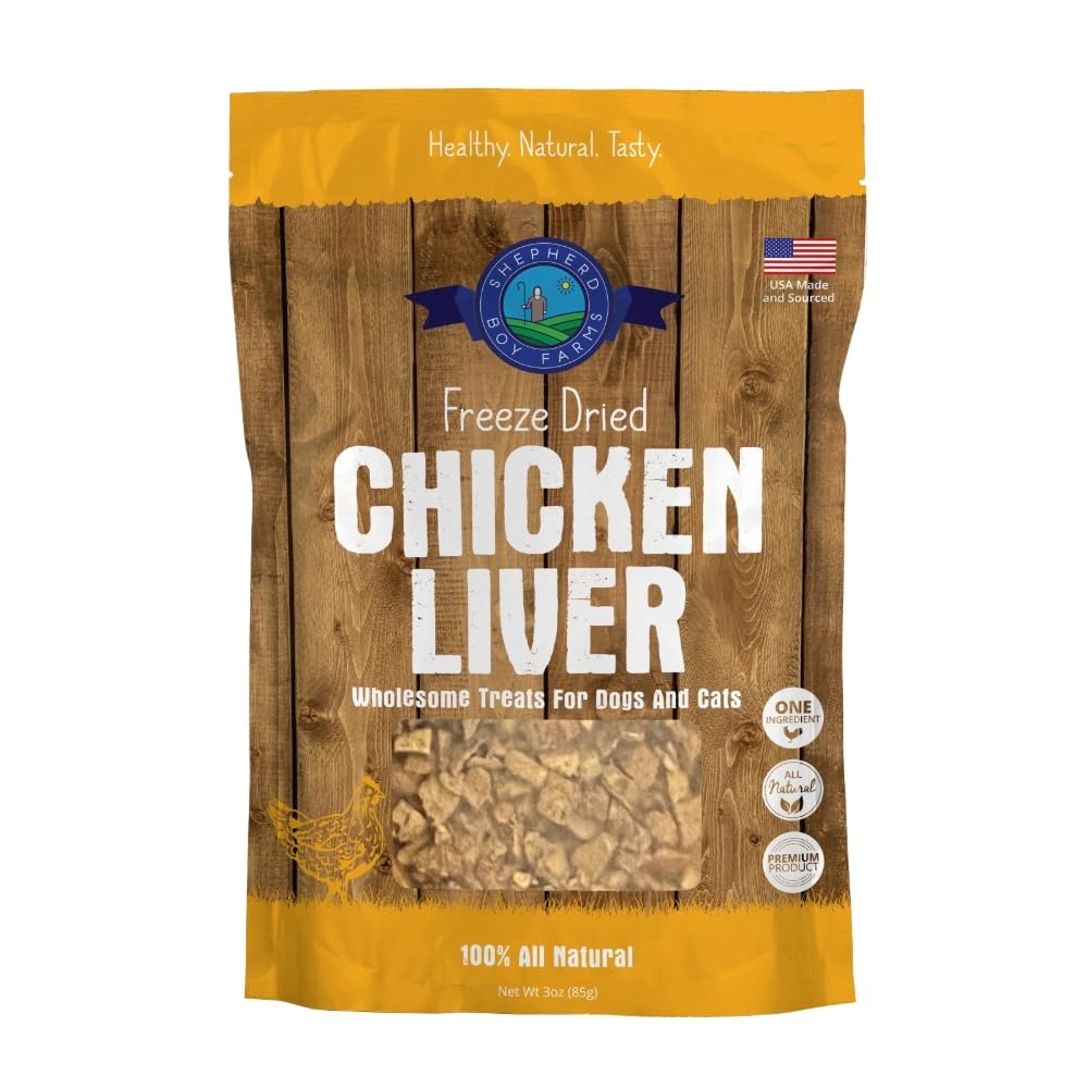 Friandise foie de poulet lyophilisée Shepherd Boy Farms pour chien.