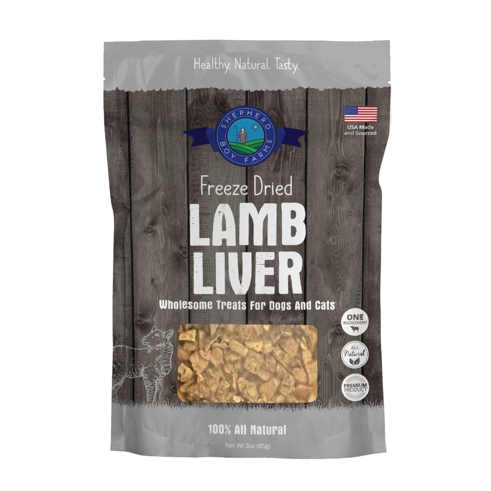Friandises foie d'agneau Shepherd Boy Farms, friandise naturelle pour chiens et chats.