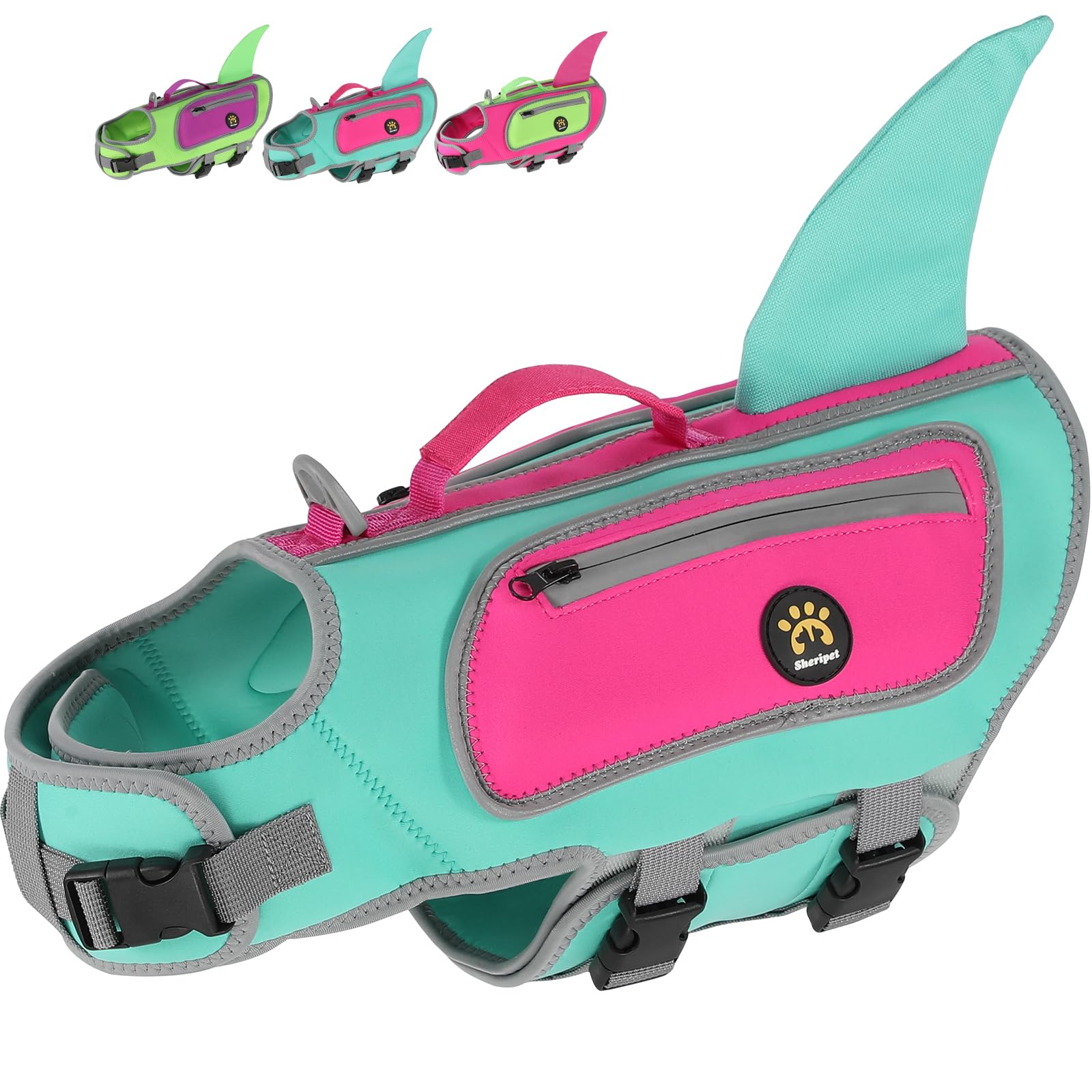 Sheripet gilet de sauvetage chien design requin pour une meilleure visibilité.