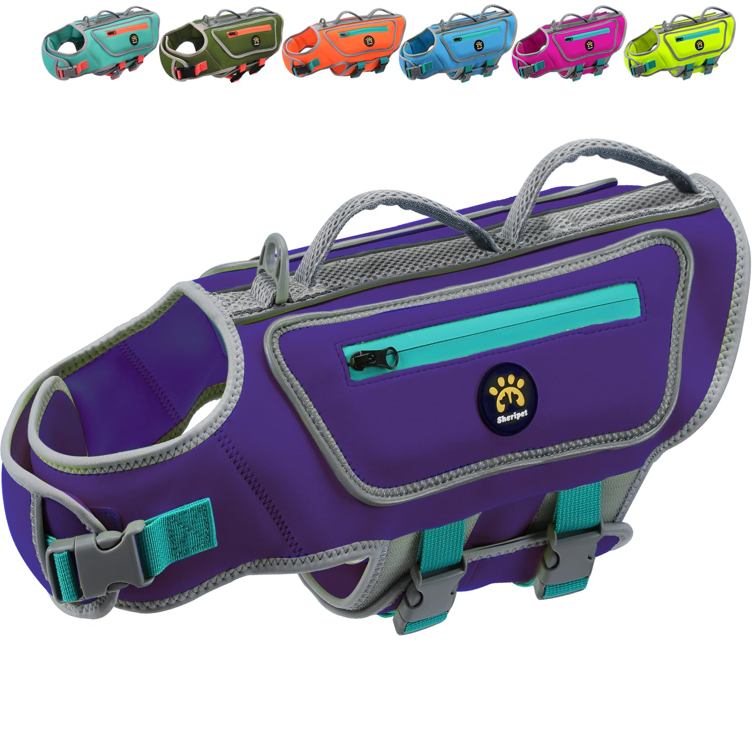 Sheripet gilet sauvetage chien en neoprene violet pour haute flottabilité