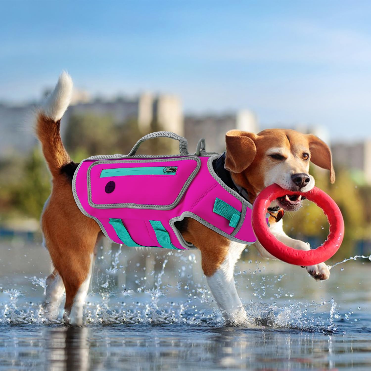 Sheripet gilet rose, idéal pour la plage et la piscine.