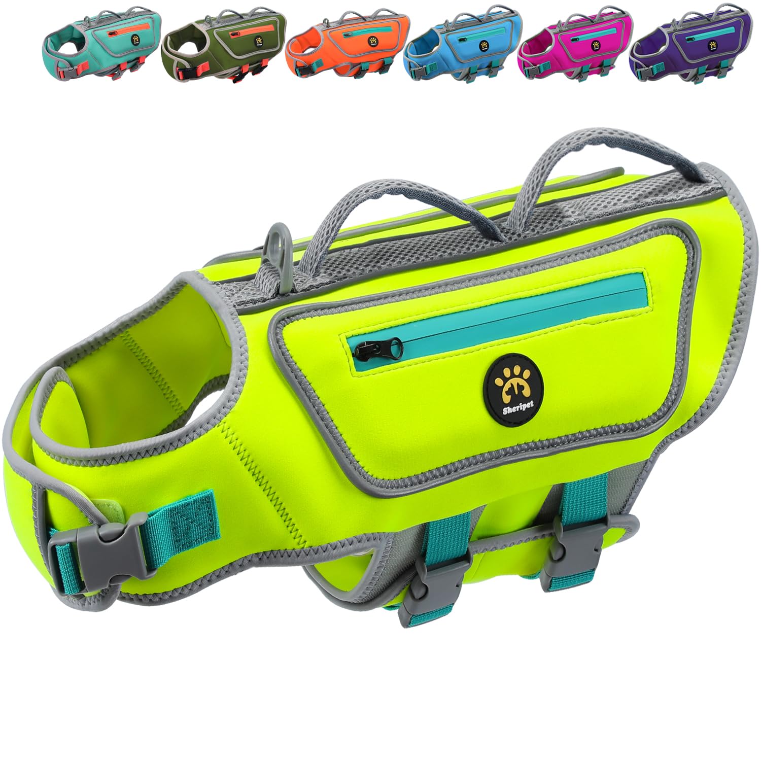 Sheripet gilet sauvetage chien vert XL vue avant, haute visibilité