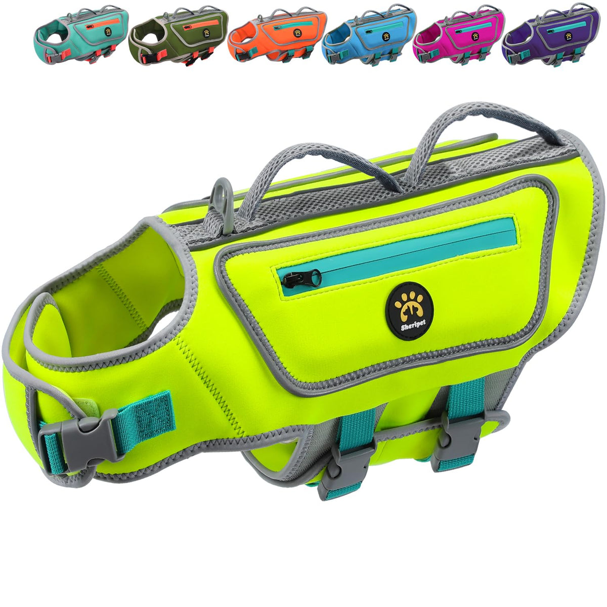 Sheripet gilet sauvetage chien vert XL vue avant, haute visibilité