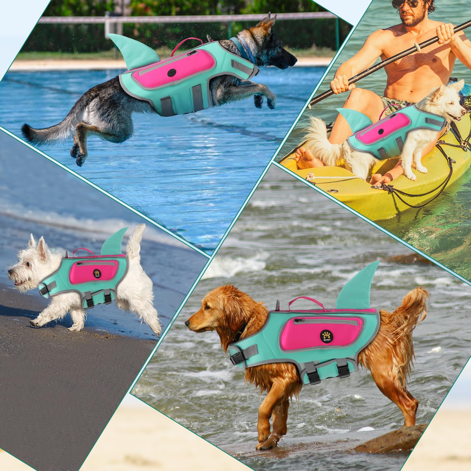 Sheripet gilet couleur turquoise assure une présence lumineuse en mer.