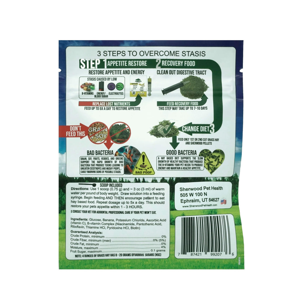 Sherwood Pet Health Appetite Restore – Poudre-dose: dosage pratique pour réhydrater et revitaliser les petits herbivores.