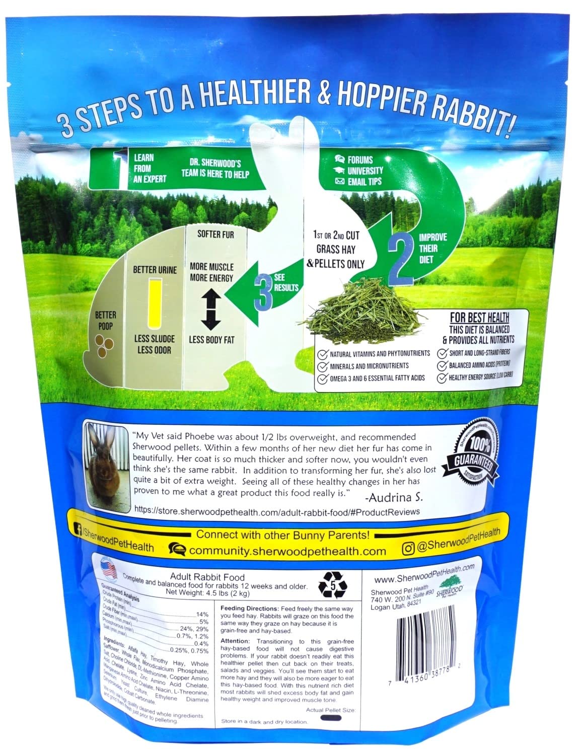 Composition naturelle Sherwood Pet Health, ingrédients entiers et nutriments essentiels.