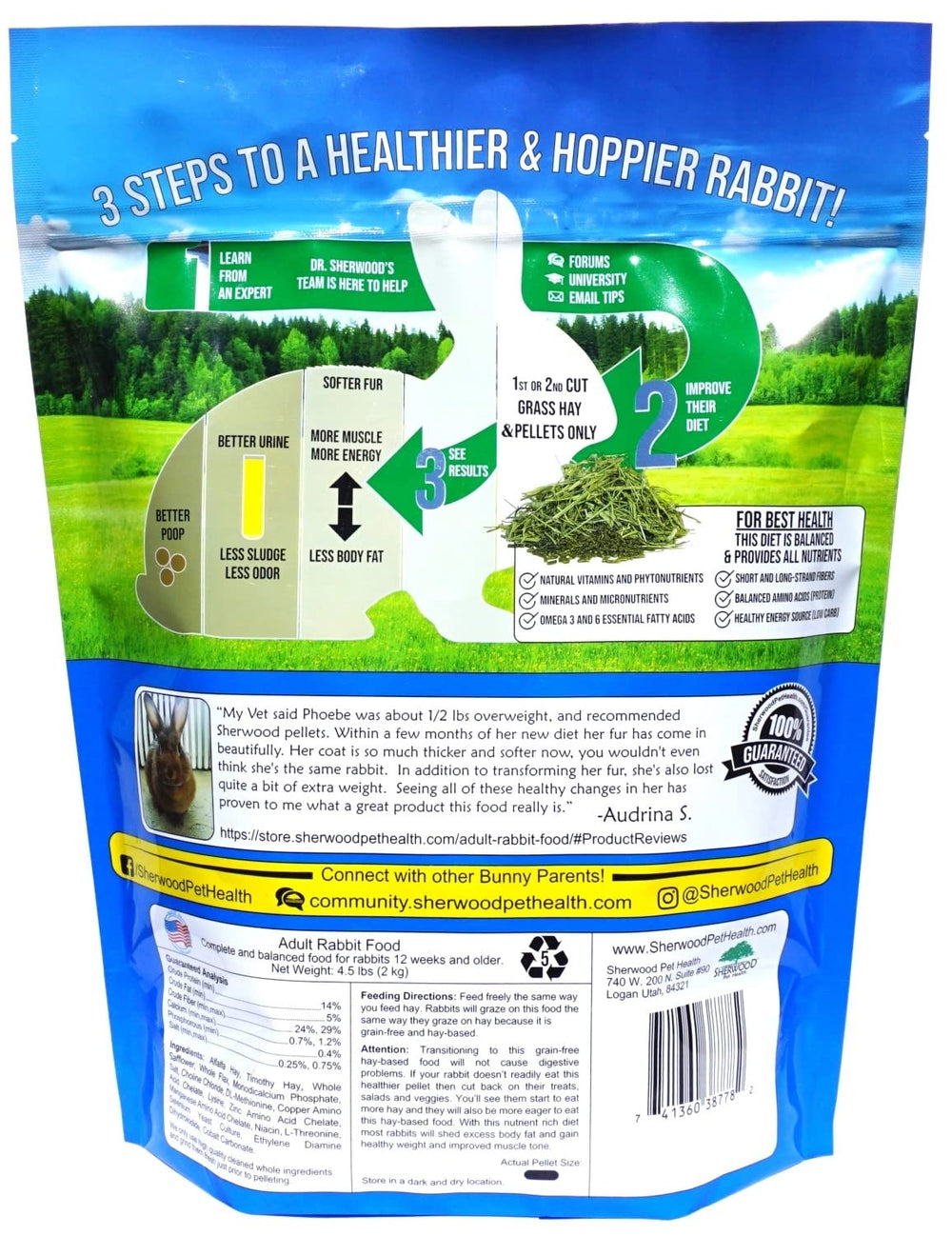 Composition naturelle Sherwood Pet Health, ingrédients entiers et nutriments essentiels.
