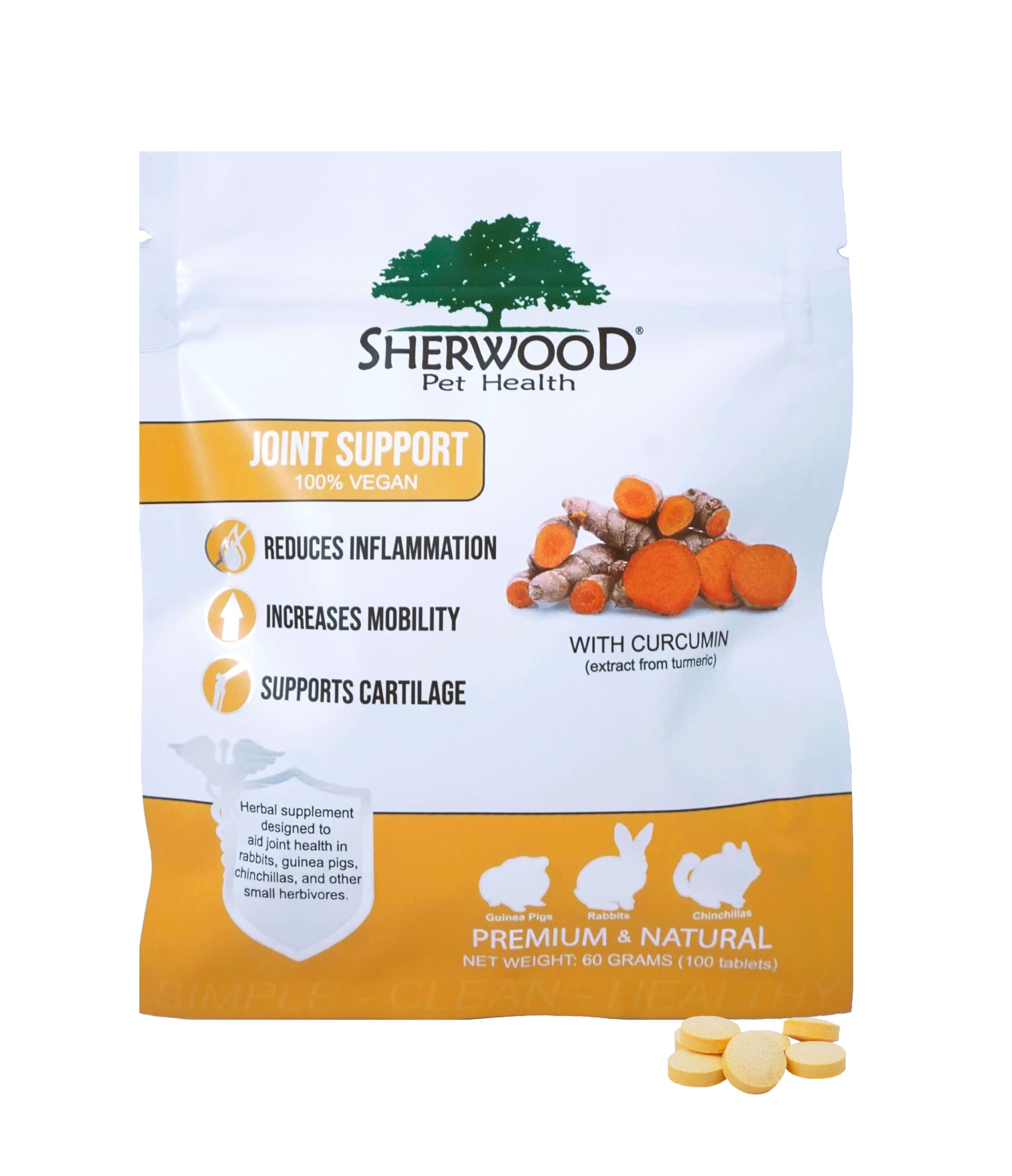 Sherwood Pet Health – bouteille de soutien articulaire vegan, pratique pour le quotidien des petits animaux.