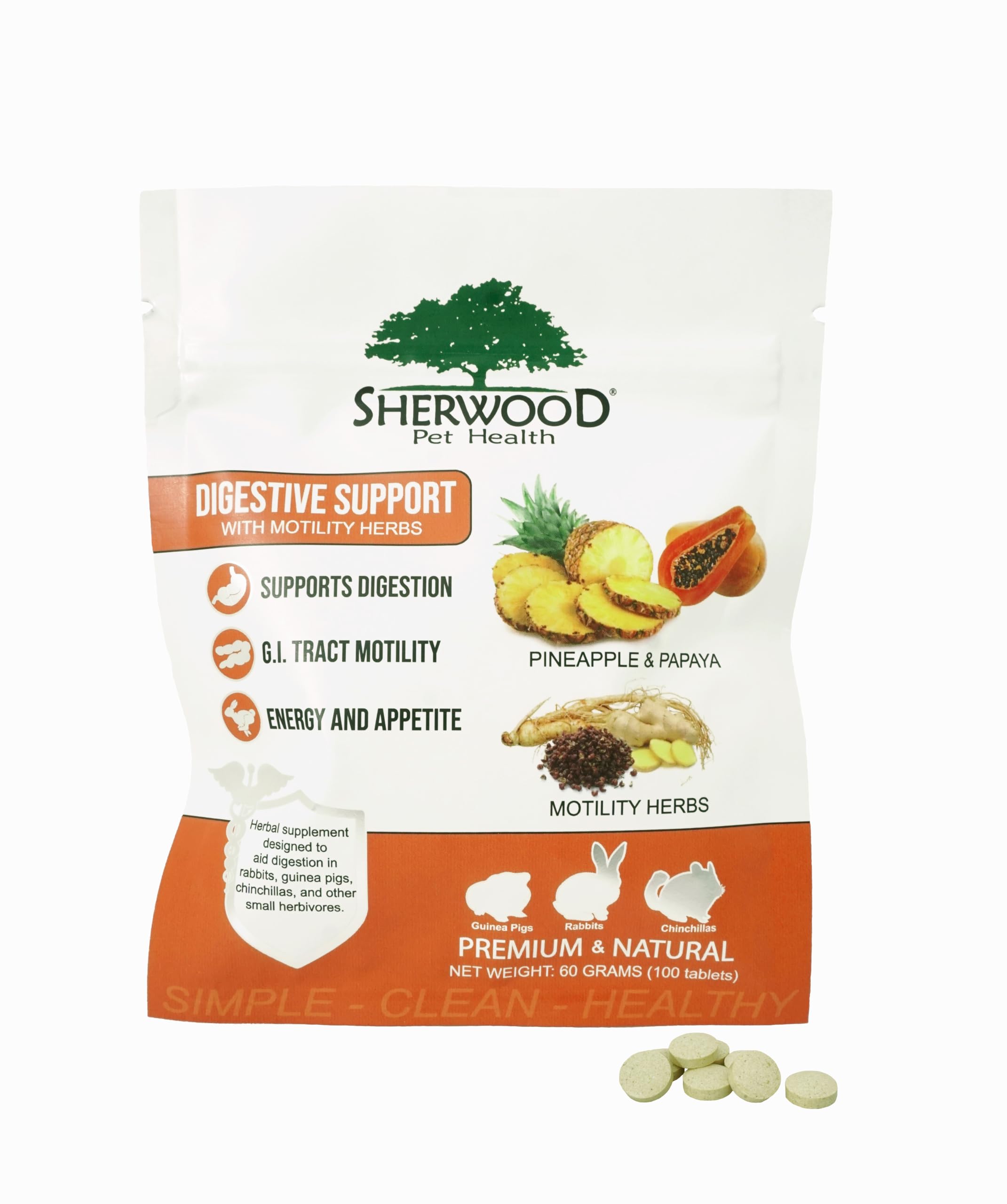 Tablettes Papaye Sherwood Pet Health: soutien digestif naturel pour animaux.