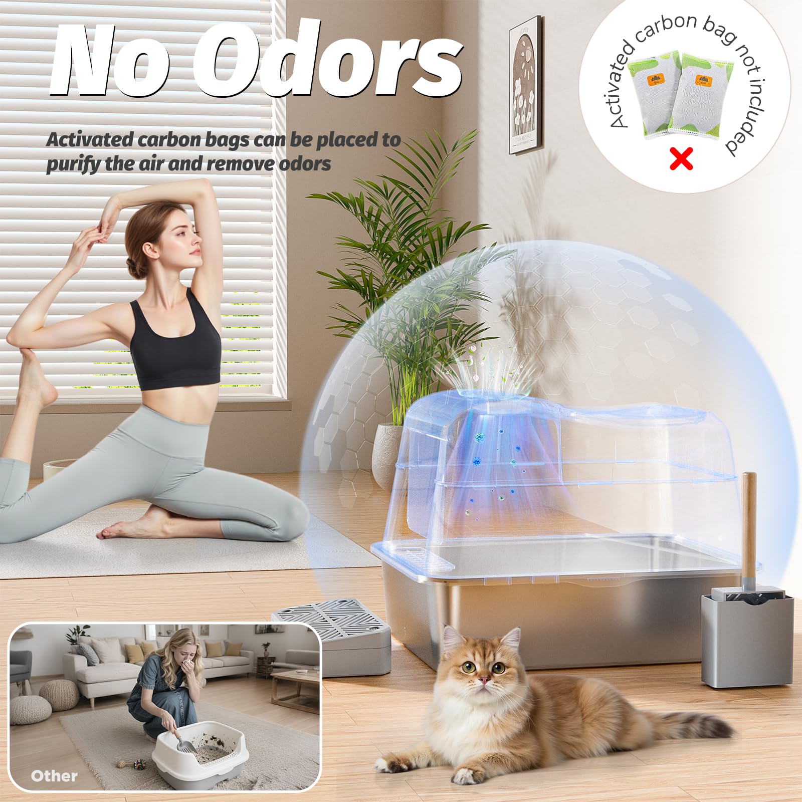 Shikha litière inox XXL base antidérapante empêche le déplacement.