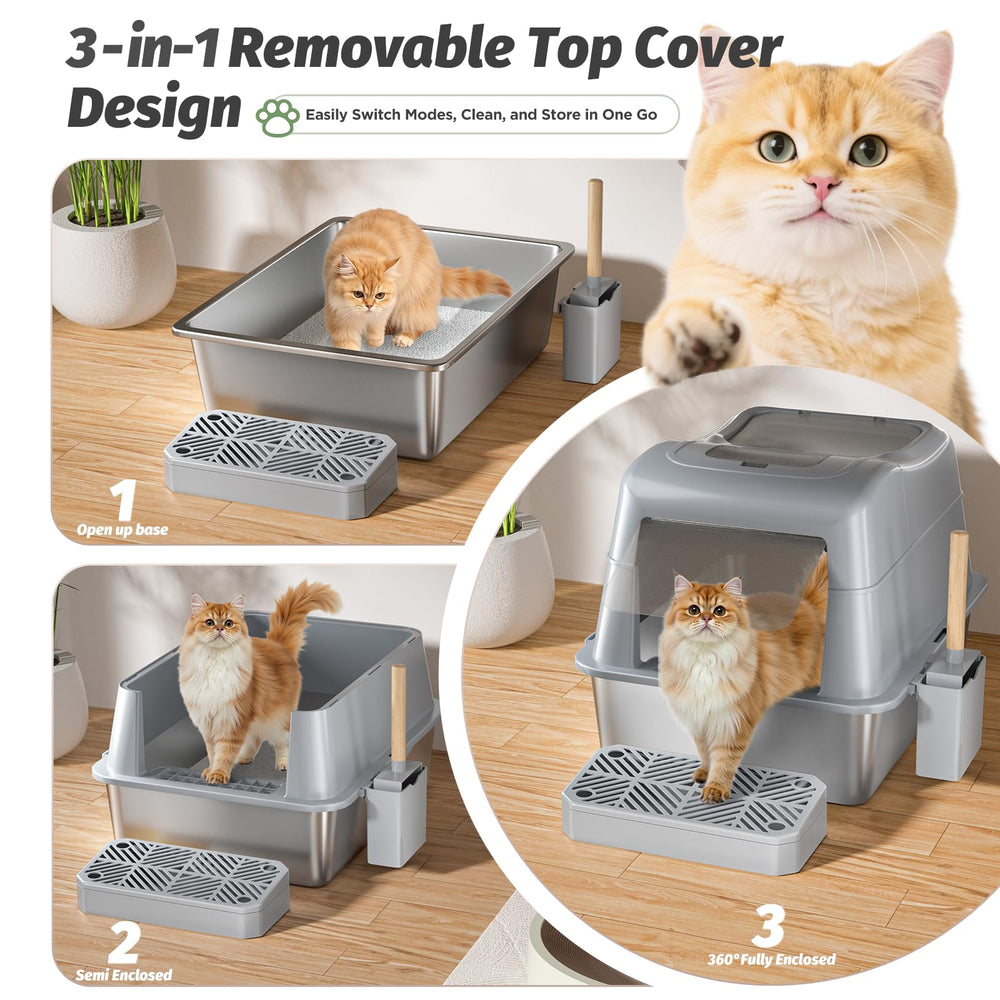 Shikha litière inox XXL, couvercle amovible pour un nettoyage rapide.