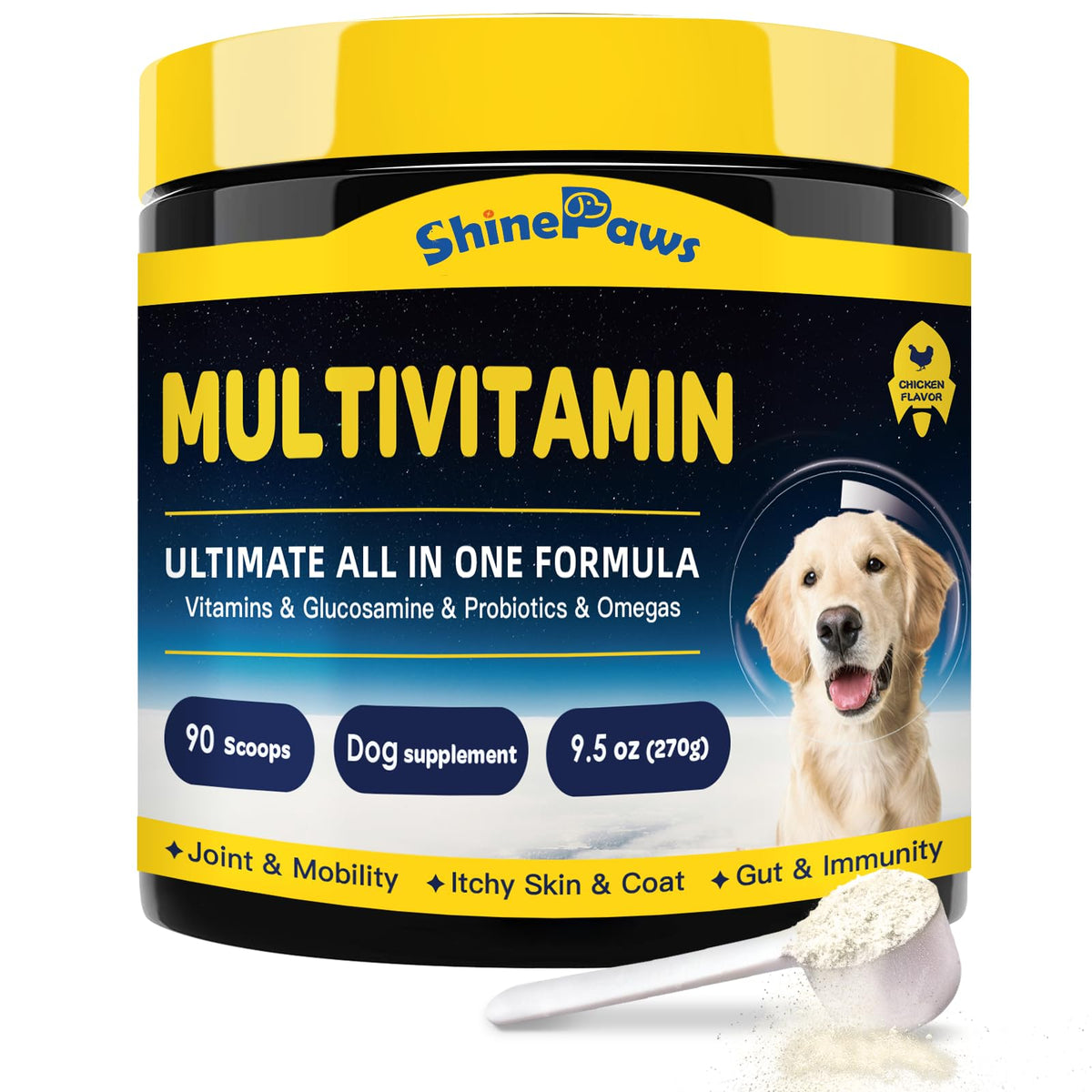 SHINEPAWS Poudre Vitamines Probiotiques pour chiens, soutien immunitaire et digestion