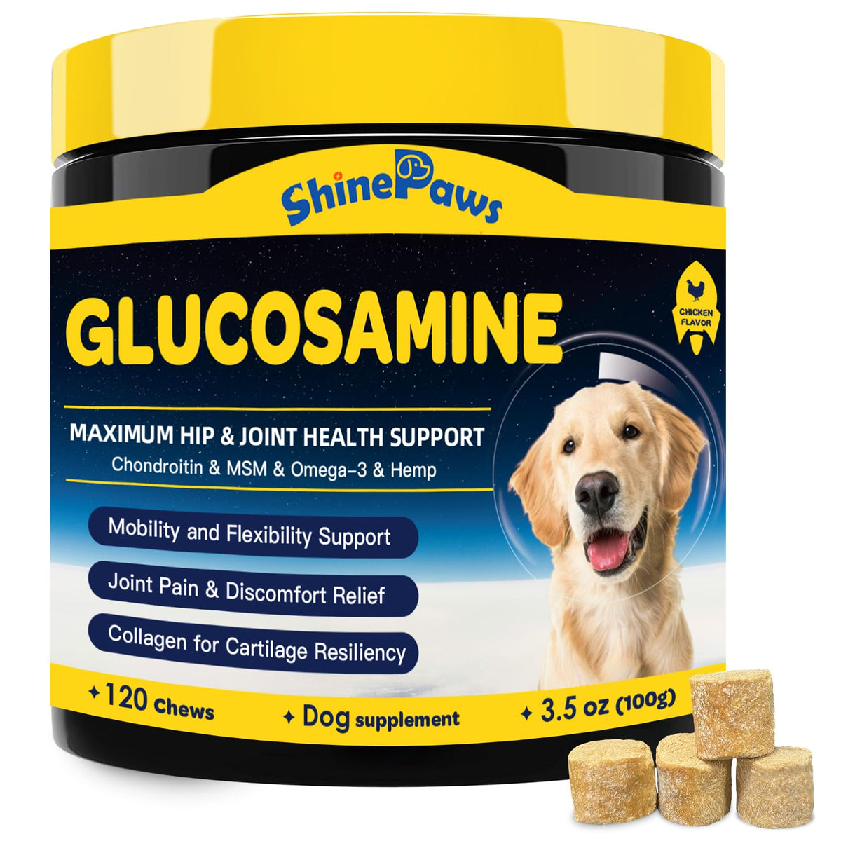 SHINEPAWS Glucosamine pour chiens – bouchées articulations, favorisant la mobilité
