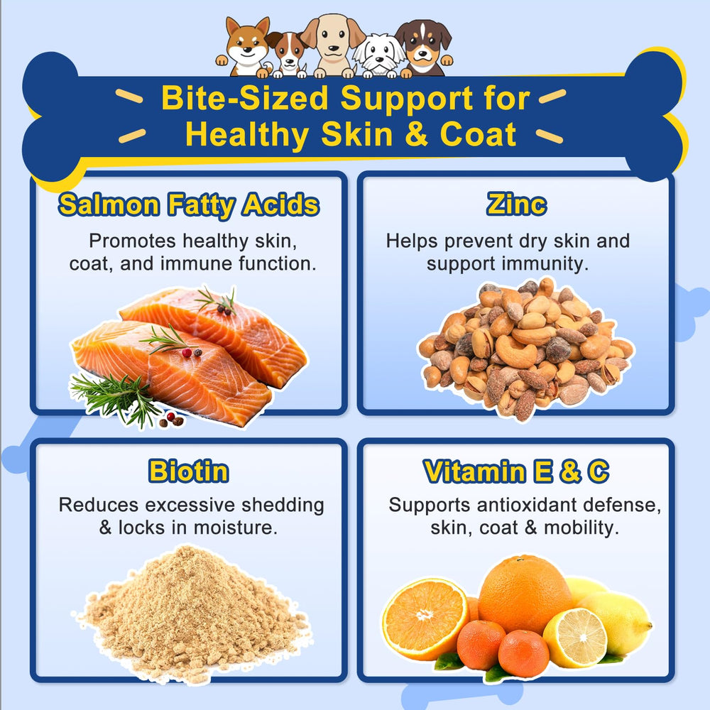 Gommes au saumon SHINEPAWS Omega3 pour chiens, pelage éclatant.