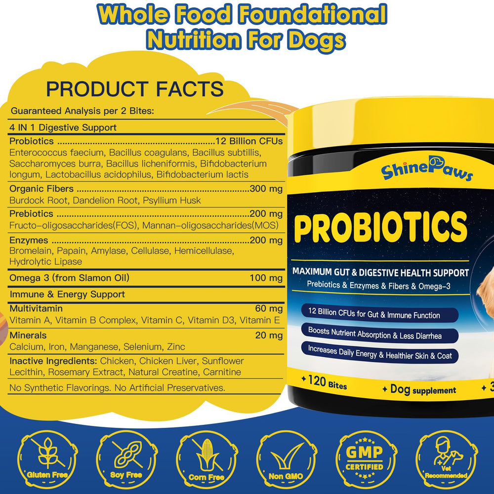 SHINEPAWS Probiotiques pour chien – prise quotidienne facile et dosages simples