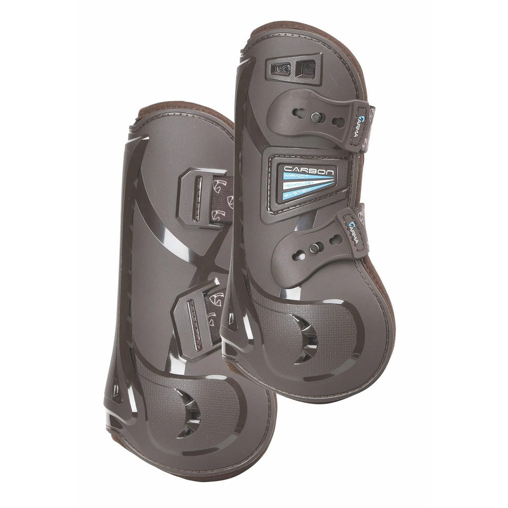 Shires Arma Carbon Tendon Boots brun, vue arrière, robustesse et maintien du tendon.