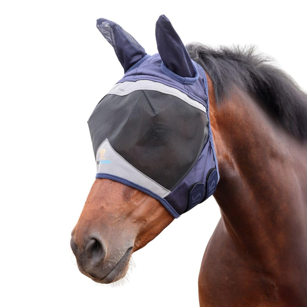 Shires FlyGuard Pro masque à mailles fines avec oreilles Cob Navy pour turnout
