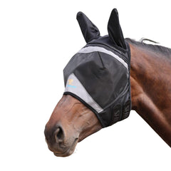 Masque Shires FlyGuard Pro avec oreilles, protection efficace contre les mouches et irritants.
