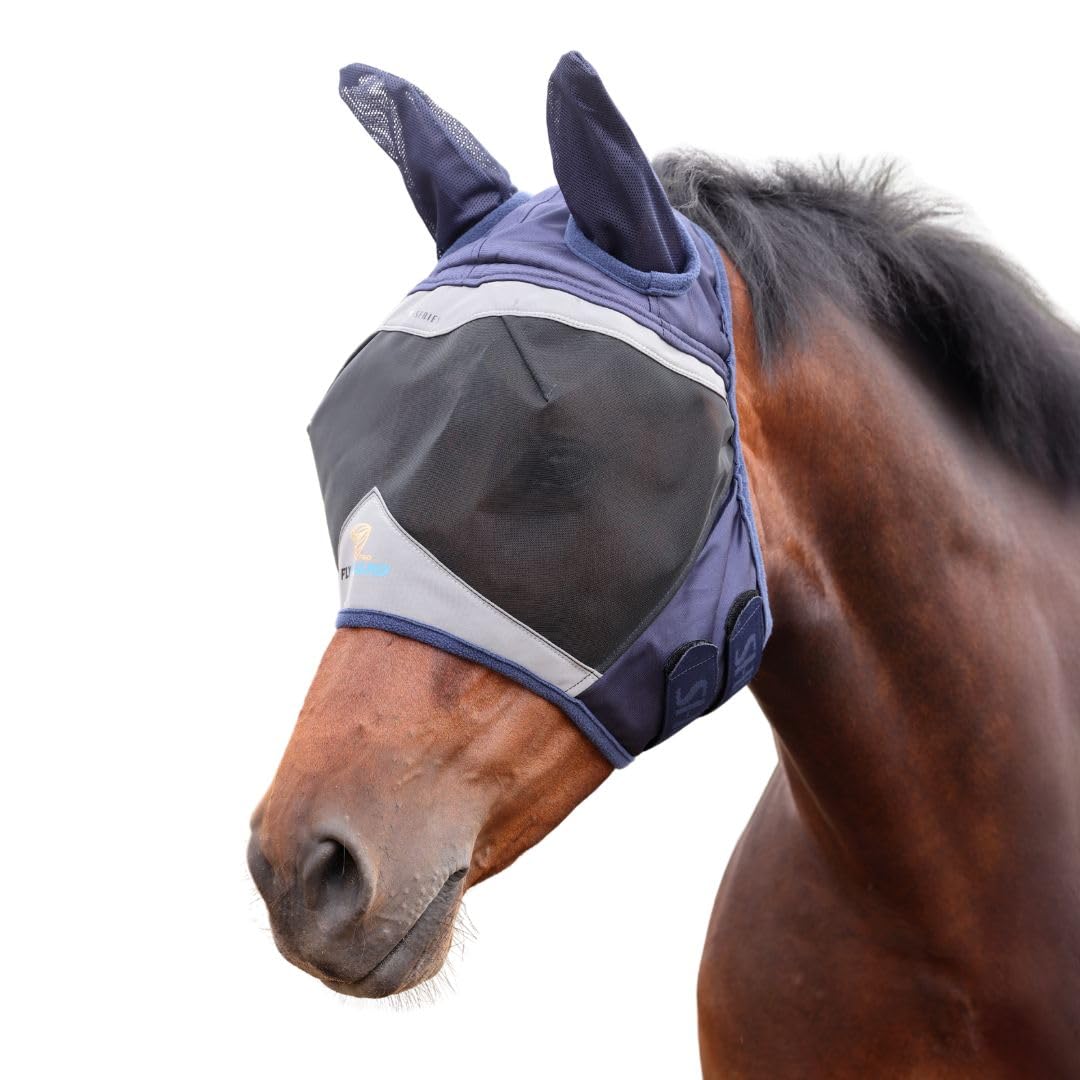Shires FlyGuard Pro, masque en maillage fin avec oreilles, idéal pour les sorties au paddock.
