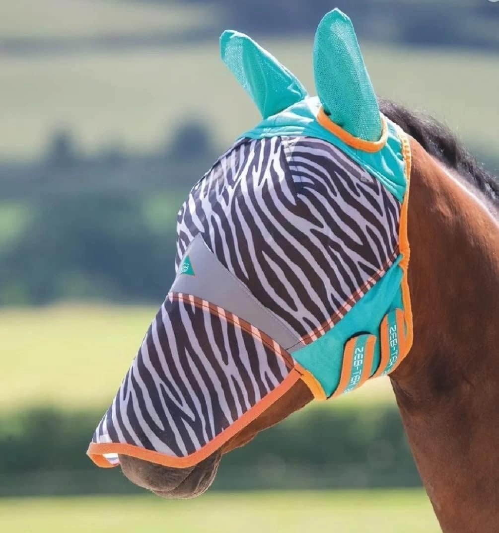 Shires masque zèbre pour ponette, couvre nez et offre respirabilité.