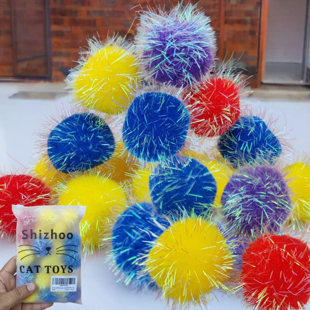 Shizhoo boules pompon scintillantes pour chaton, stimulation ludique et jeu interactif.