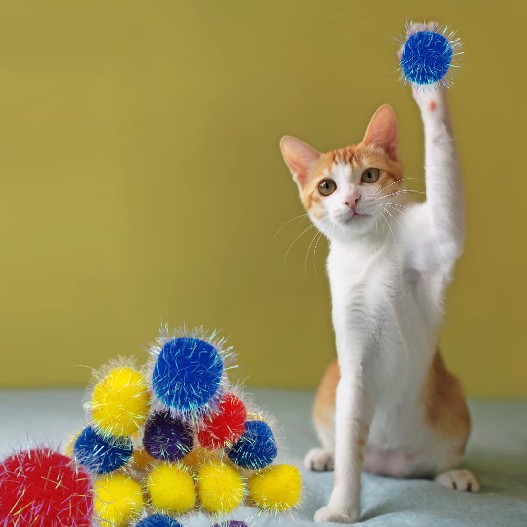 Shizhoo jouet chat pompons scintillants faciles à attraper et faire rouler.